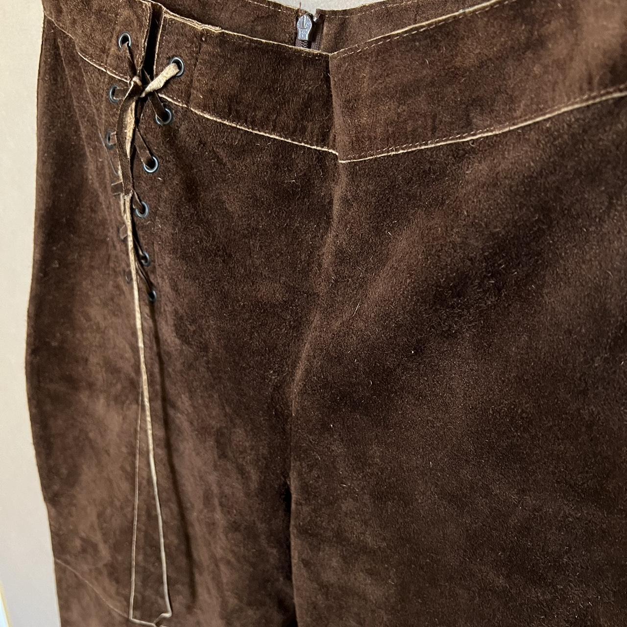 Vintage 90s Leather Trousers Western Suede Straight Leg Lace Up Brown Pants