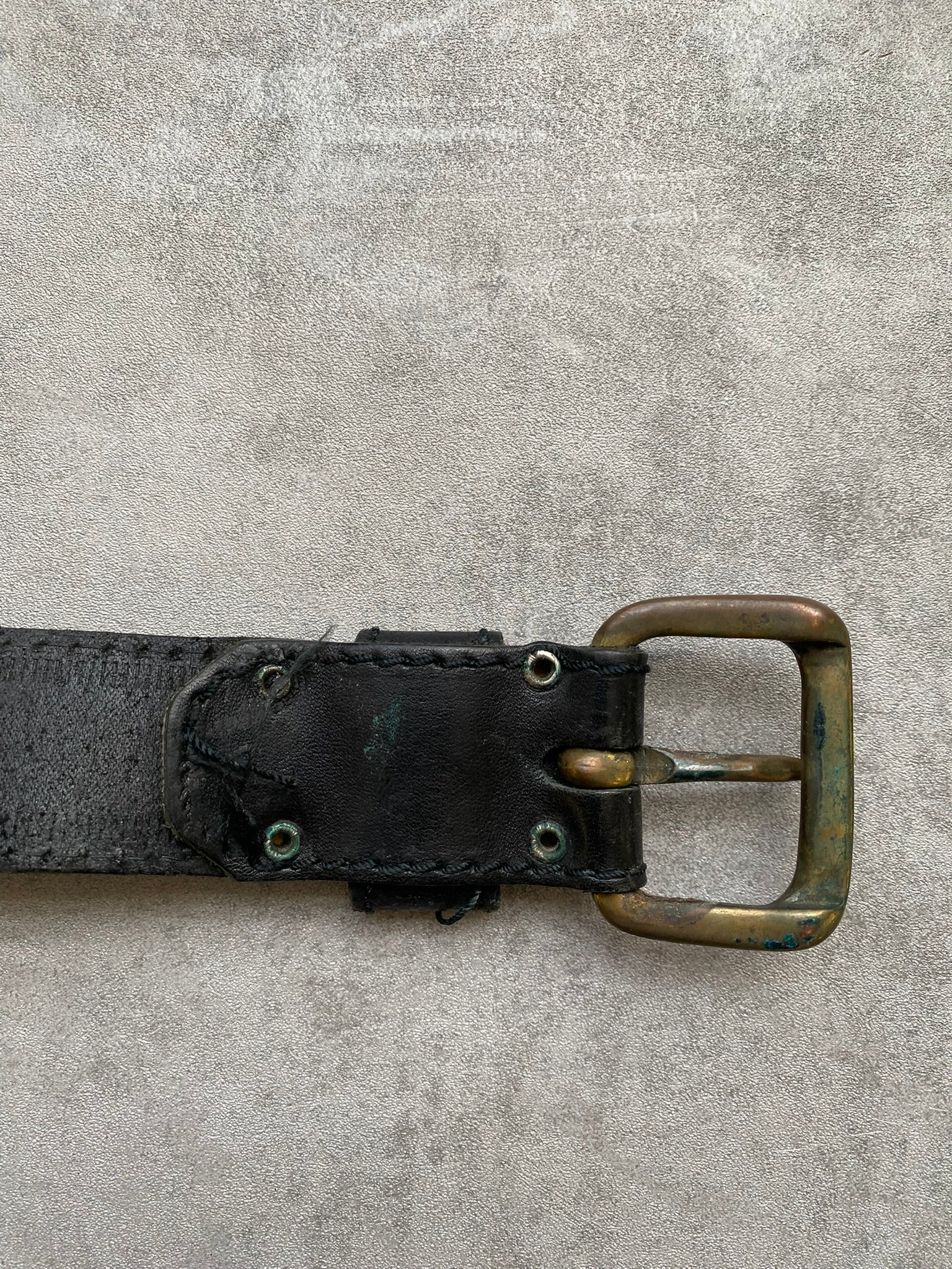 Vintage Saddle Leather Belt Black Brass Buckle Size Small