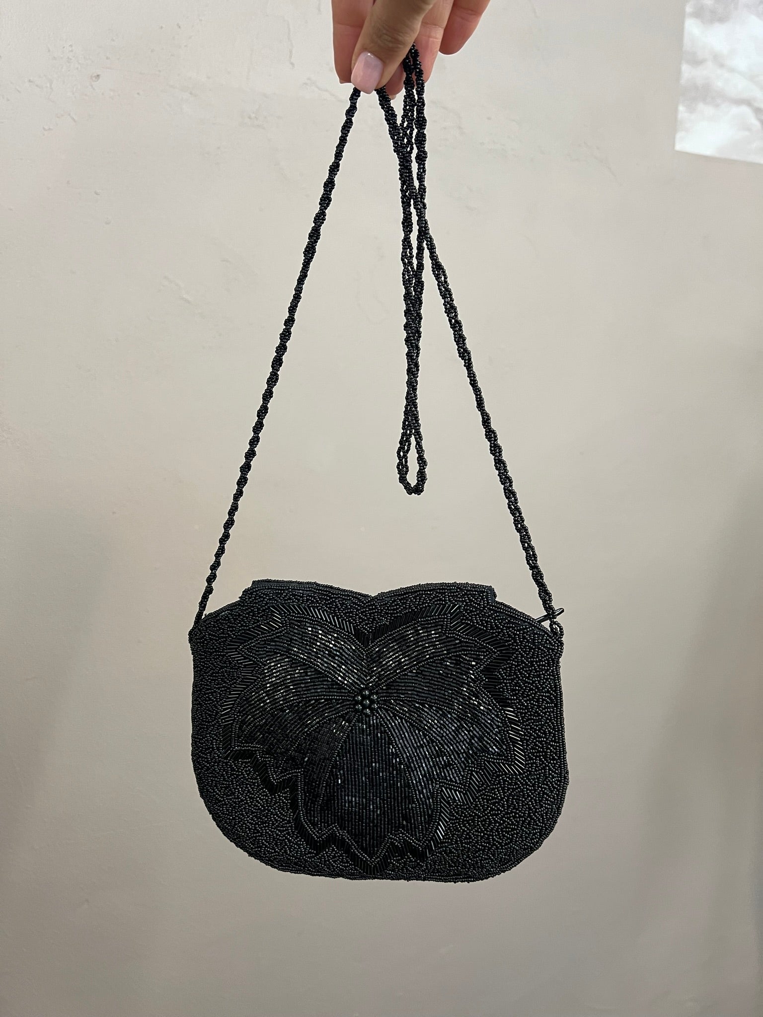 Evening Handbag Black Beaded Vintage 1990s Small Party Bag