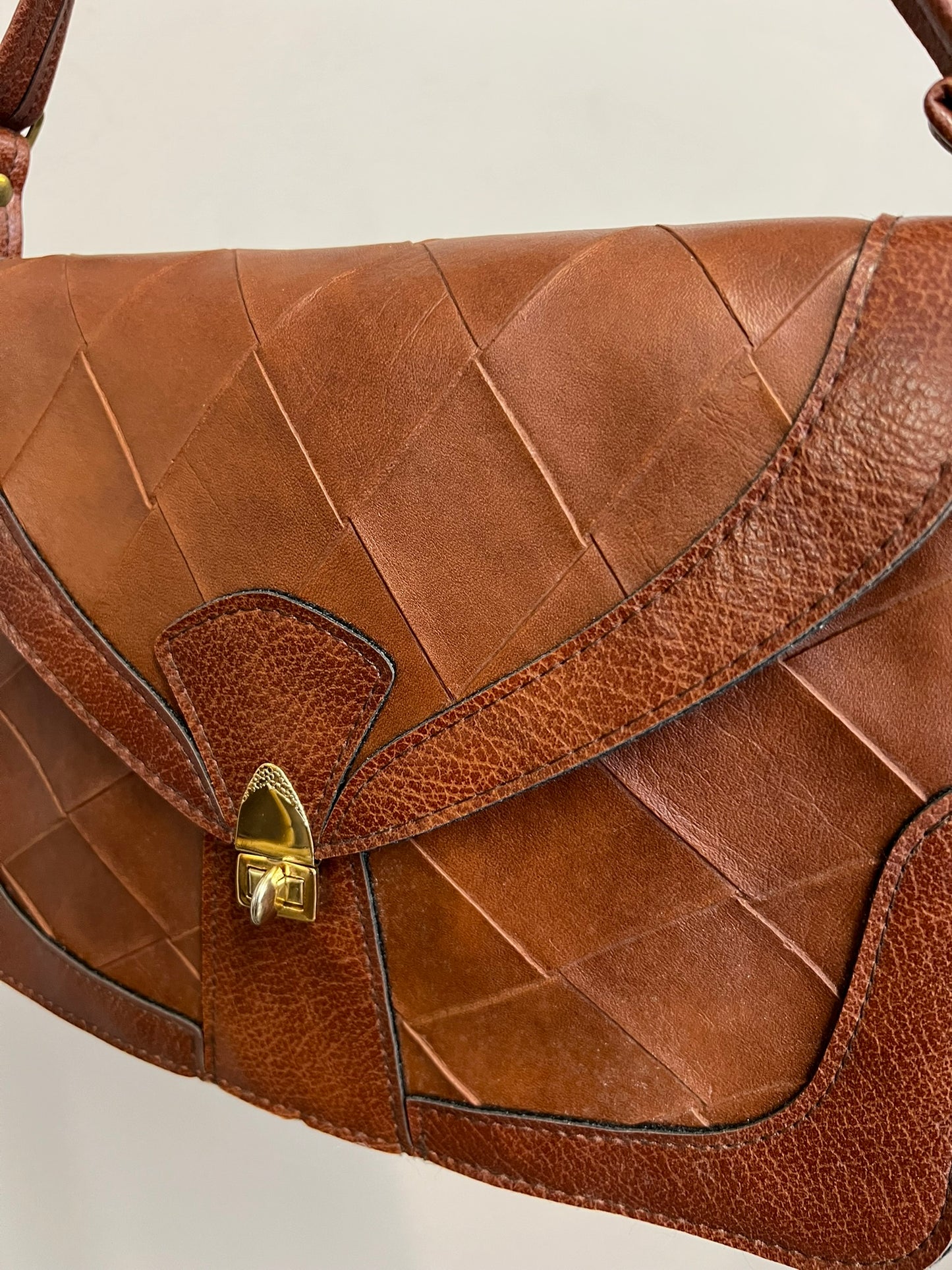 Vintage Brown Faux Leather Patchwork Shoulder Bag Made in Britain